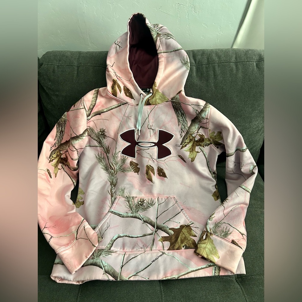 Under Armour Women's Pullover Hoodie in a pink Realtree camouflage pattern. - Picture 2 of 7